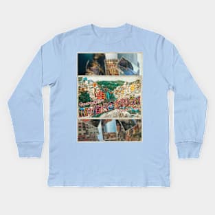 Greetings from Riomaggiore Cinque Terre vintage style retro souvenir Kids Long Sleeve T-Shirt